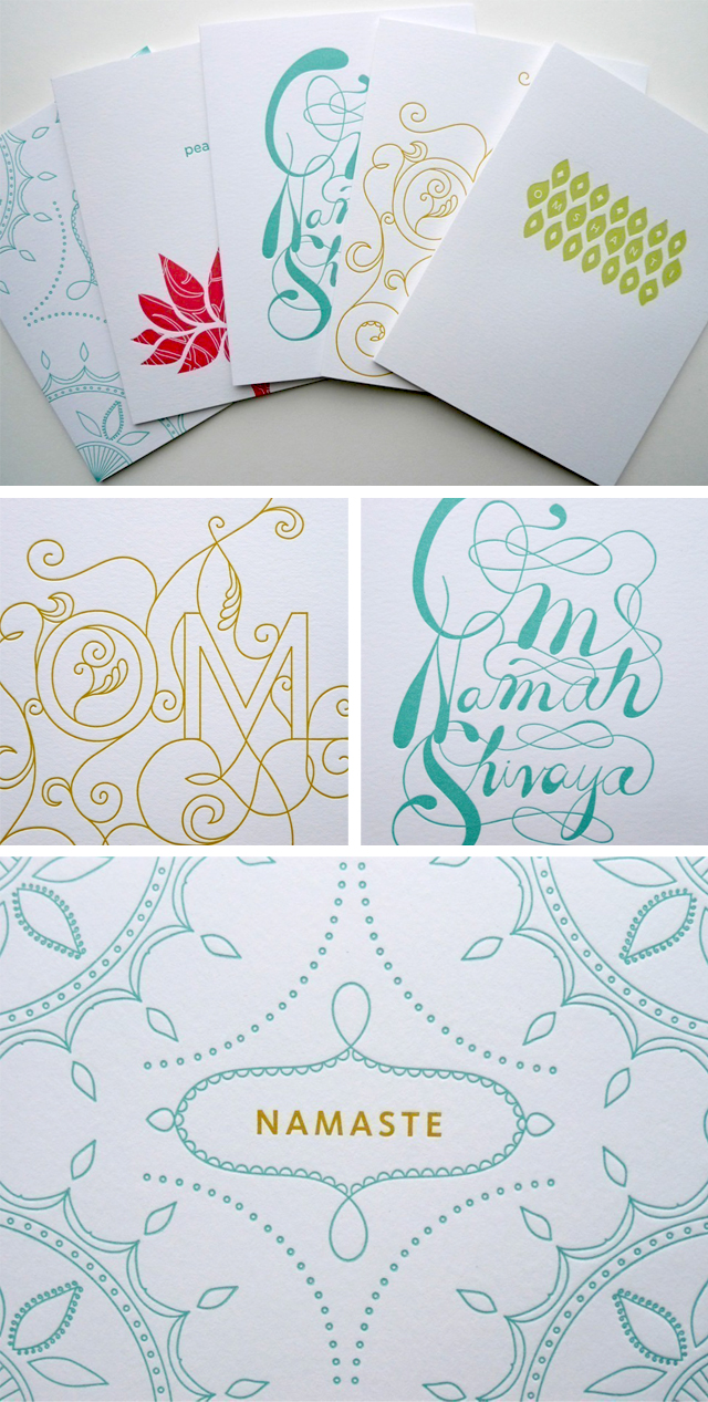 Set of 5 Letterpress Yoga Cards by Fine Day Press