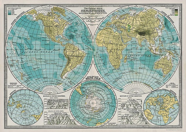 Cavallini Hemisphere Map Wrapping Paper