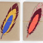 fellow fellow feather gift tags blue and pink