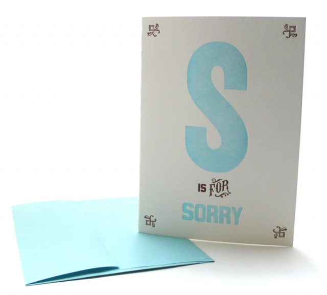 S is for Sorry – Alphabet Greeting Card by Heartfish Press