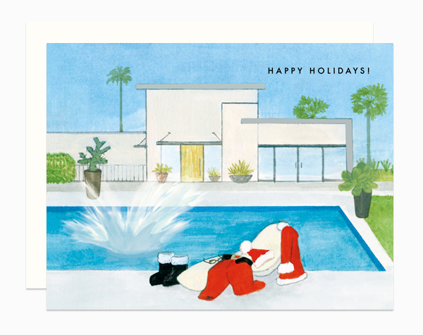 Warmest Holiday Wishes Santa Swimming card by Dear Hancock