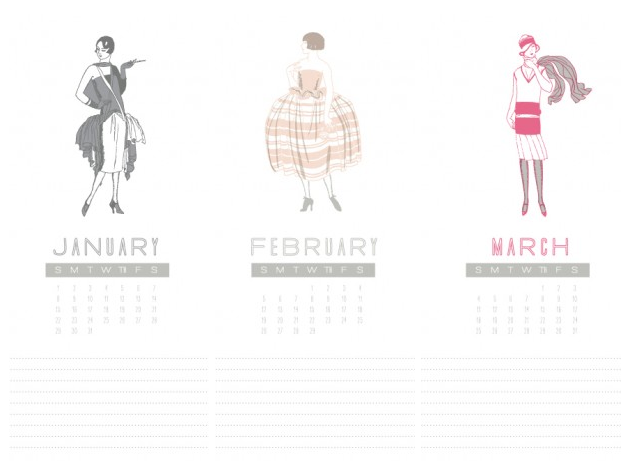 2012 vintage fashion calendar