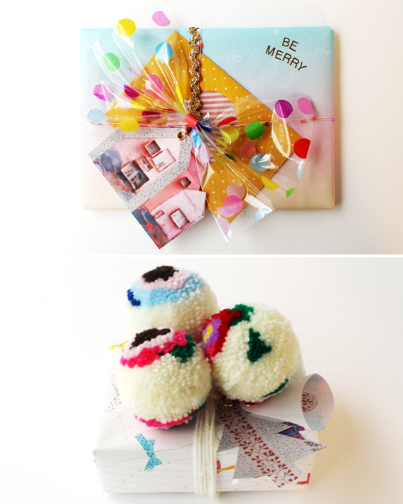 Confetti Bow Ribbon and Pom Pom Topper by Hello Sandwich