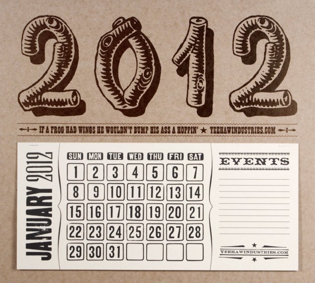 2012 Rustic Letterpress Calendar by Yeehaw Industries